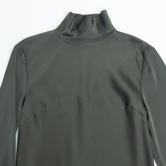 Aritzia Babaton Calisto Satin Blouse Turtleneck Long Sleeve Gray Green - Picture 4 of 10